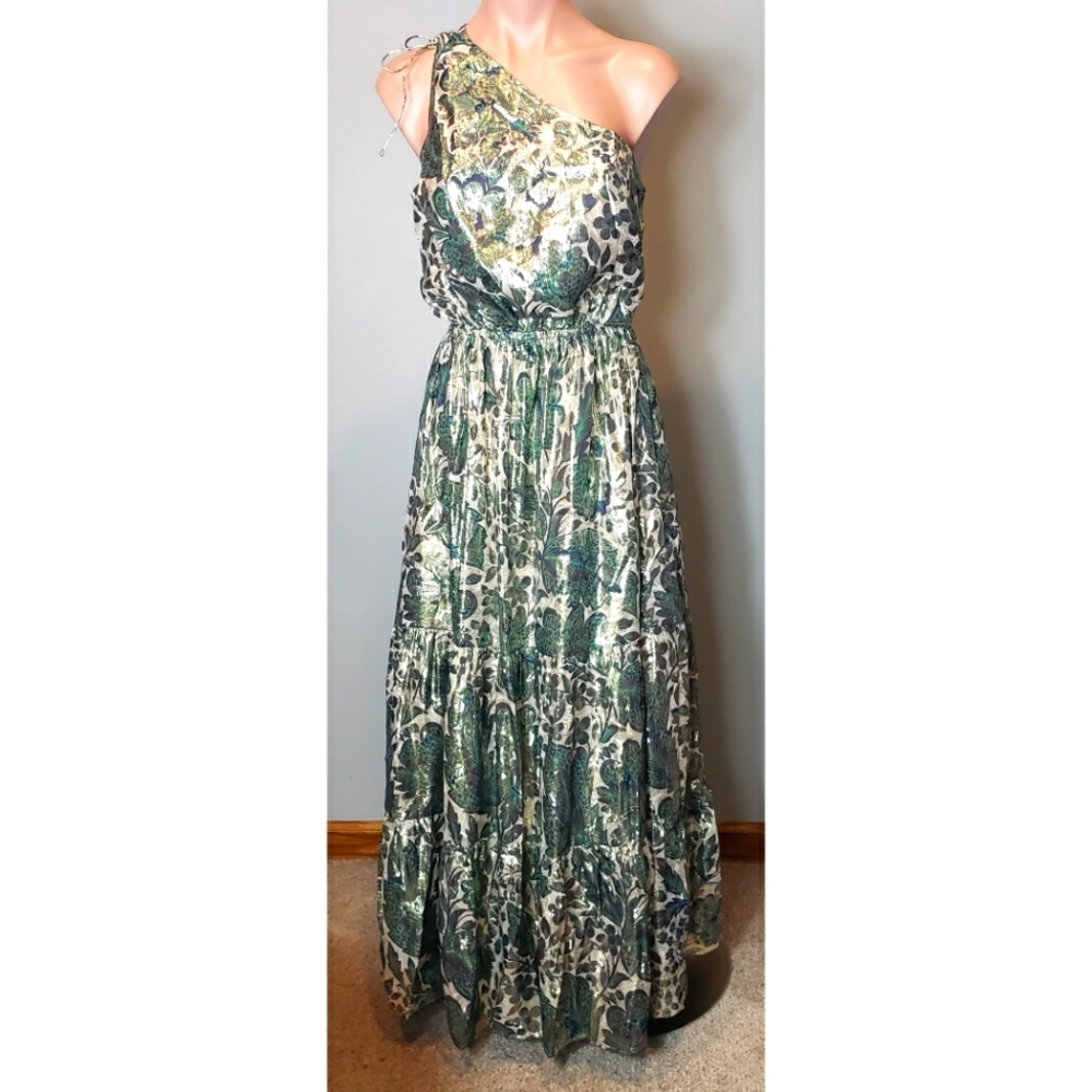 J. Crew Collection one-shoulder cutout dress in floral Lurex® chiffon 4 Silk New
